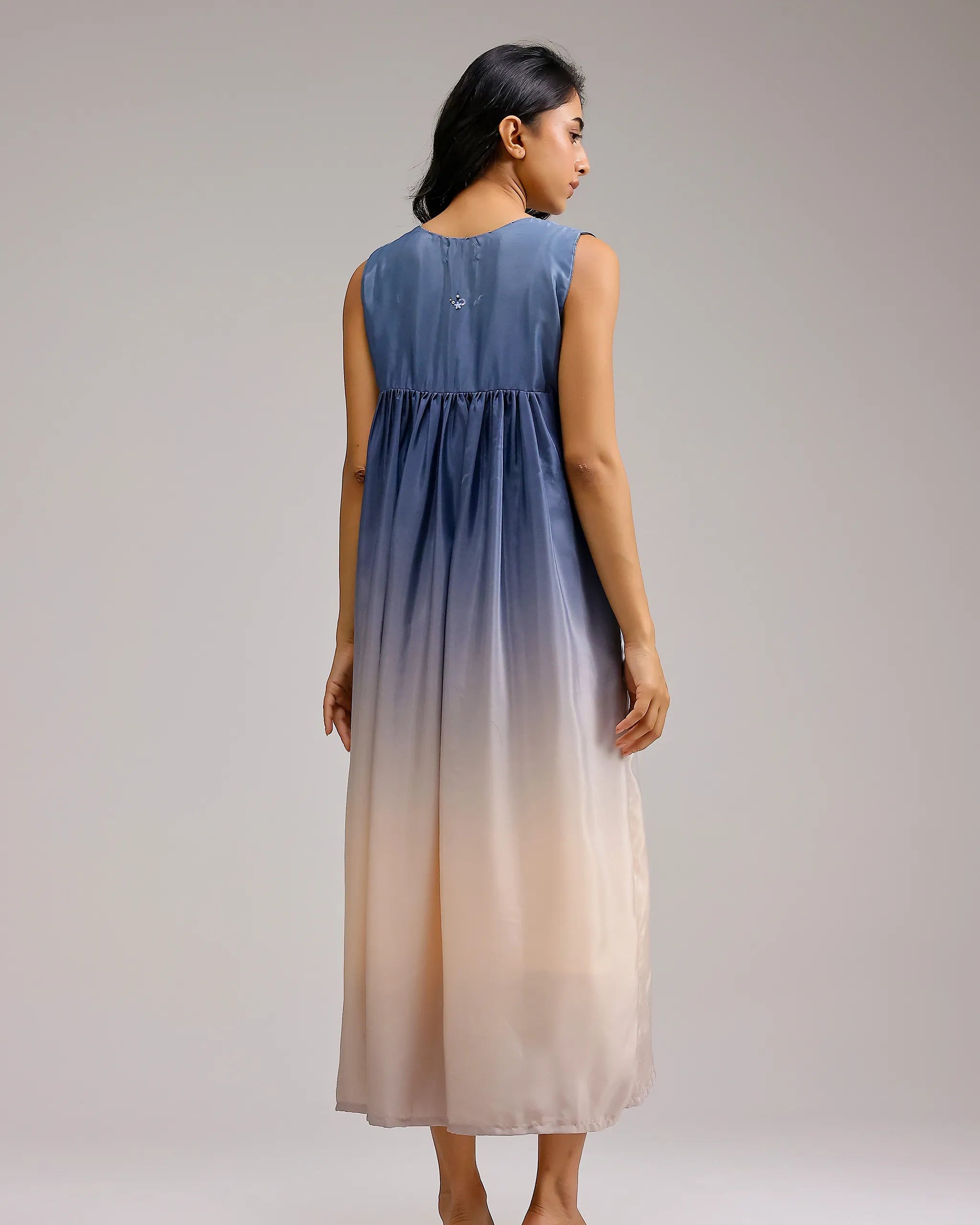 Blush Melt Dress - Blue To Beige Crepe
