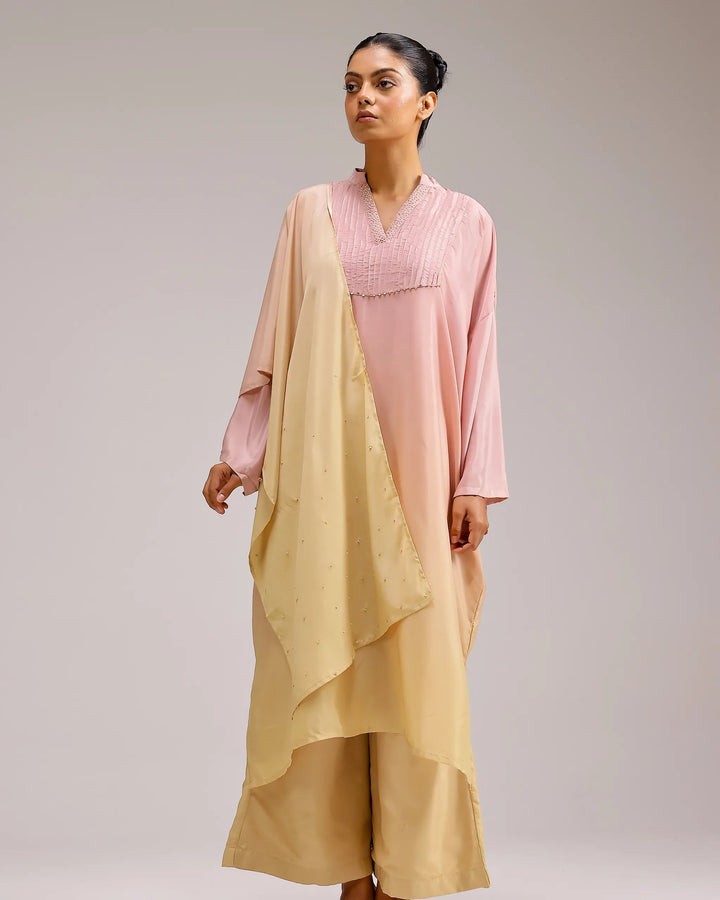 Fade Crepe Dupatta - Pink To Yellow