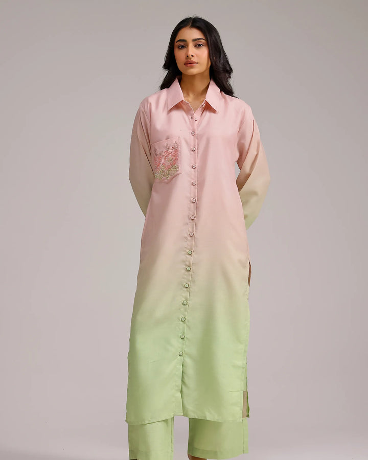 Blush Bloom Kurta - Rose Water Ombre