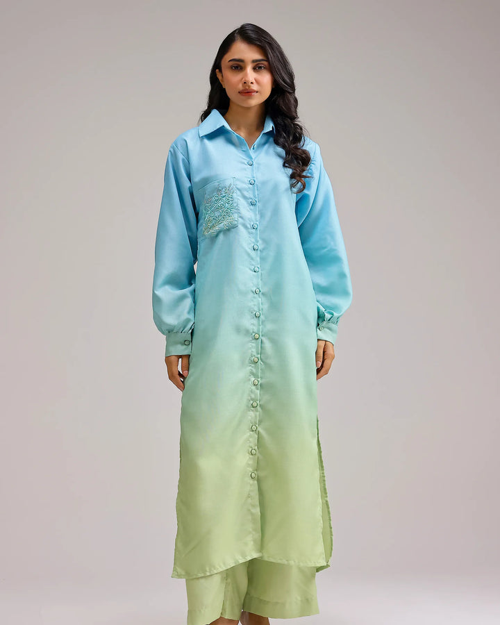 Blush Bloom Kurta - Mint Blue Ombre
