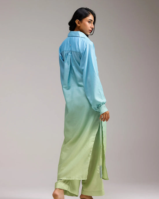 Blush Bloom Kurta - Mint Blue Ombre