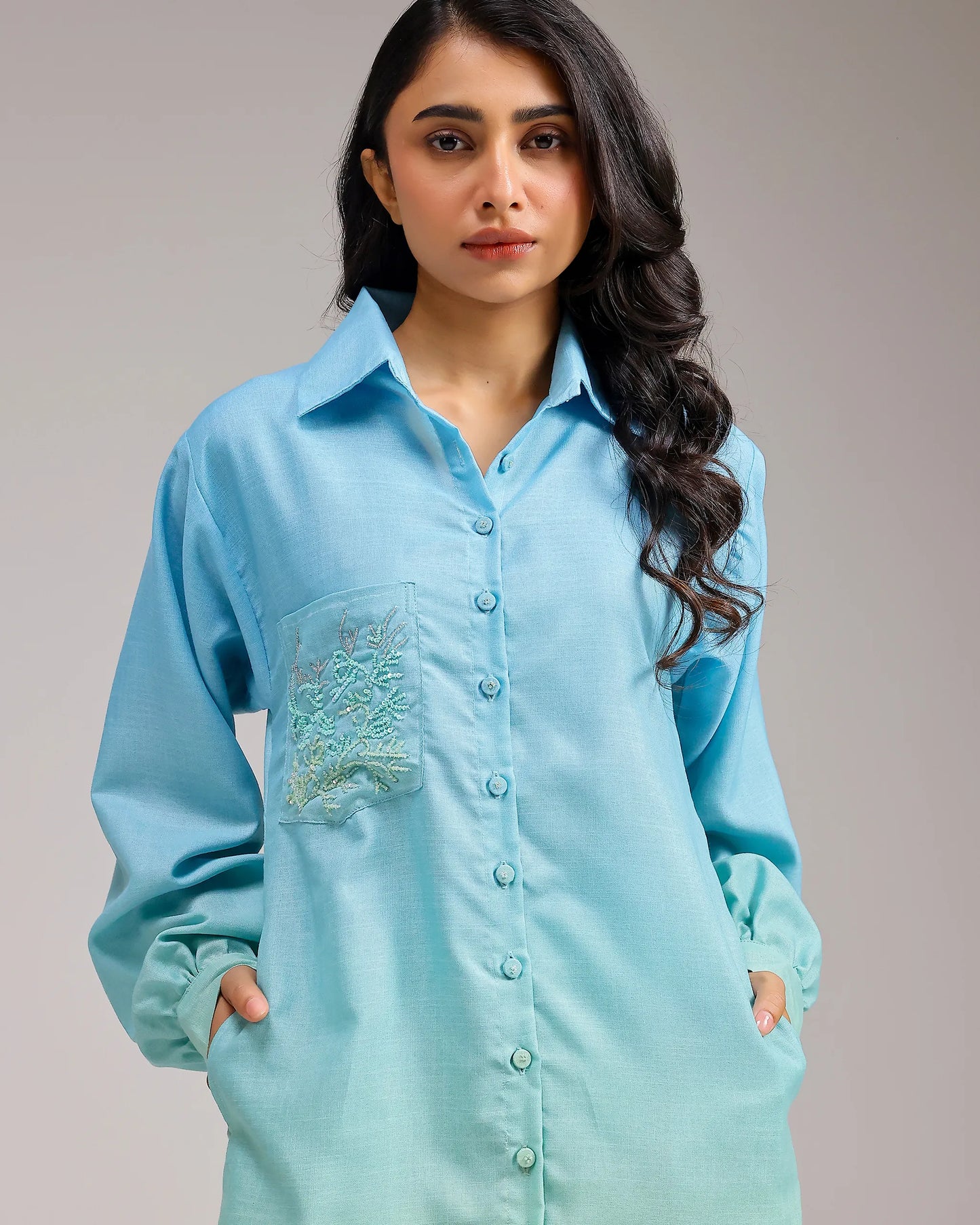 Blush Bloom Kurta - Mint Blue Ombre