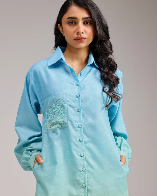 Blush Bloom Kurta - Mint Blue Ombre