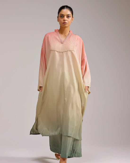 Fade Crepe Kurta - Pink To Green