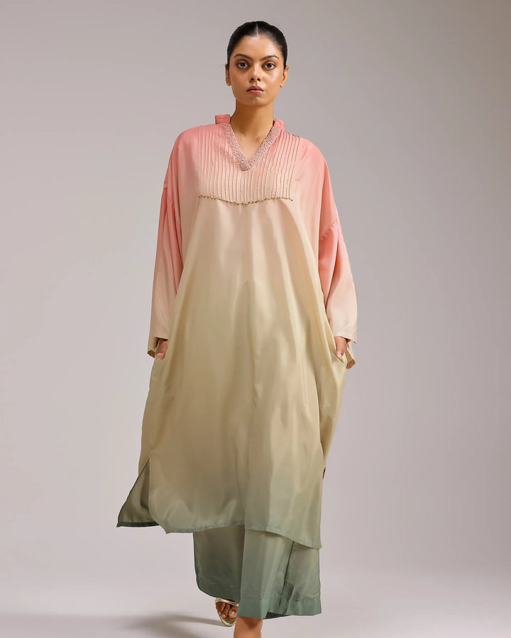 Fade Crepe Kurta - Pink To Green