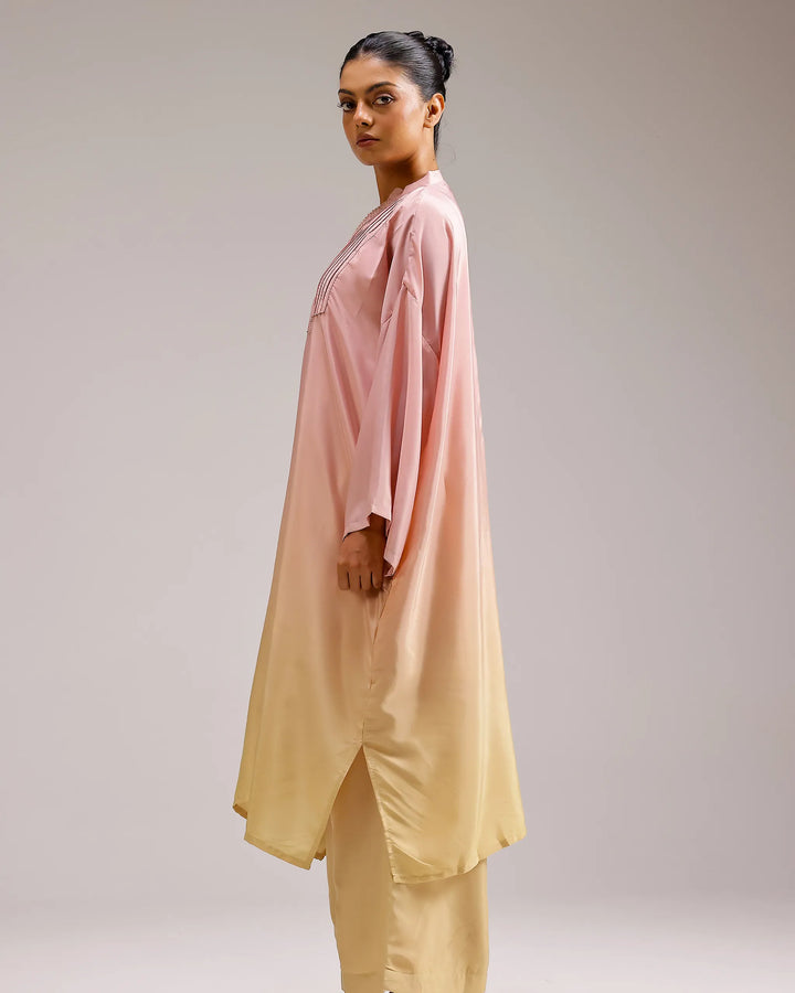 Fade Crepe Kurta - Pink To Yellow