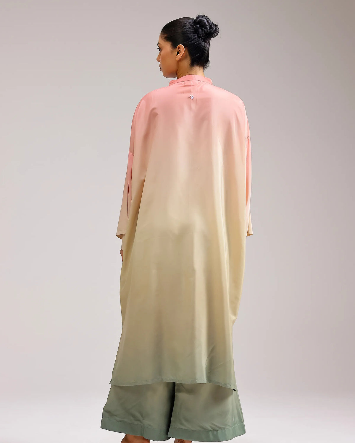 Fade Crepe Kurta Set - Pink To Green