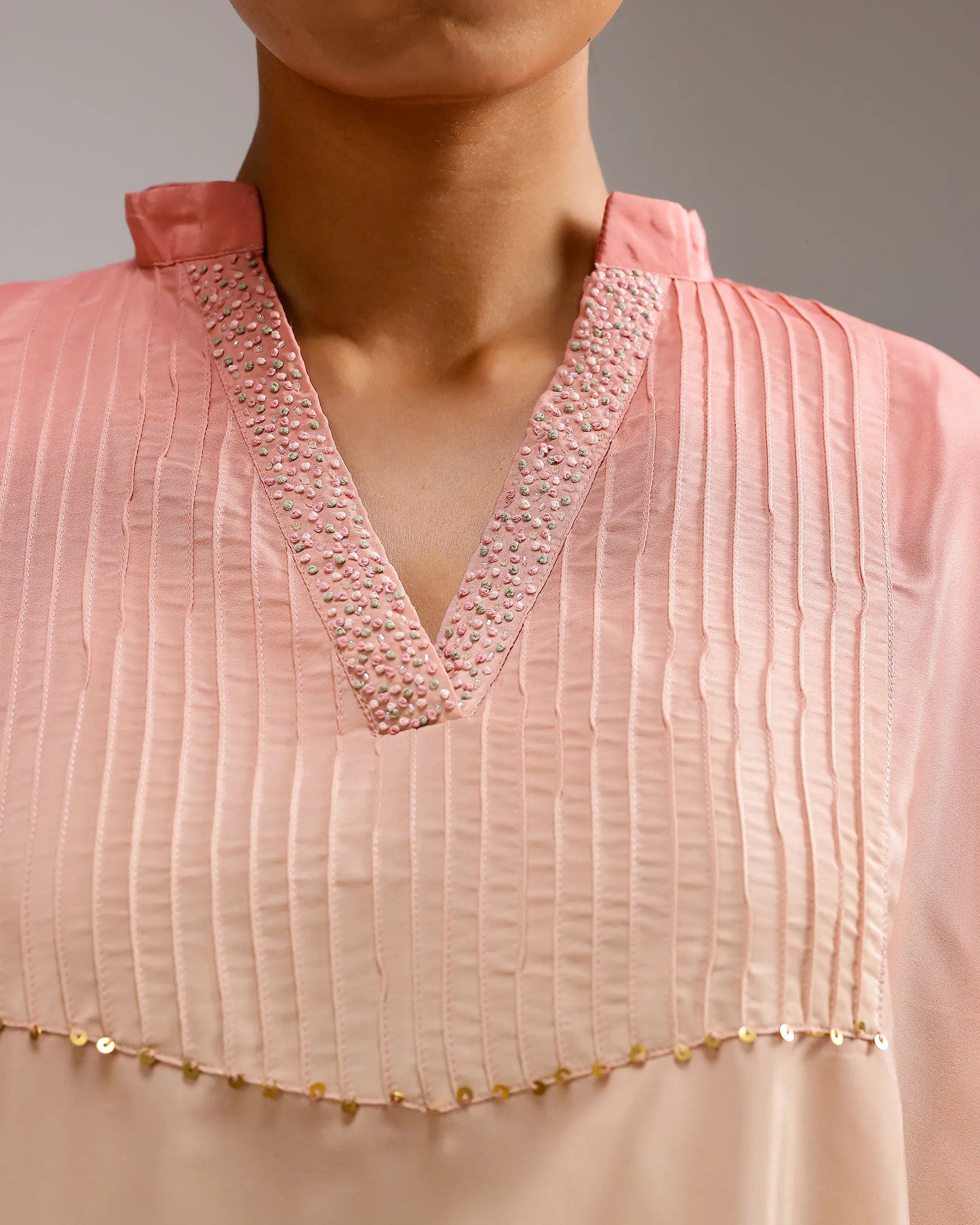 Fade Crepe Kurta Set - Pink To Green