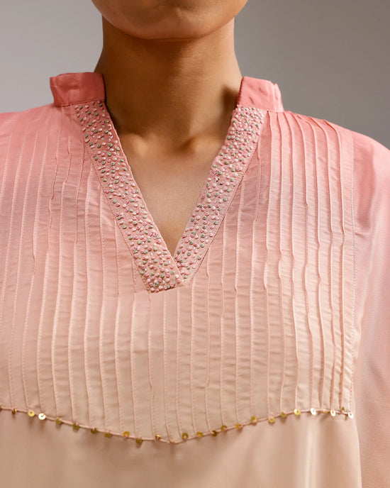 Fade Crepe Kurta Set - Pink To Green