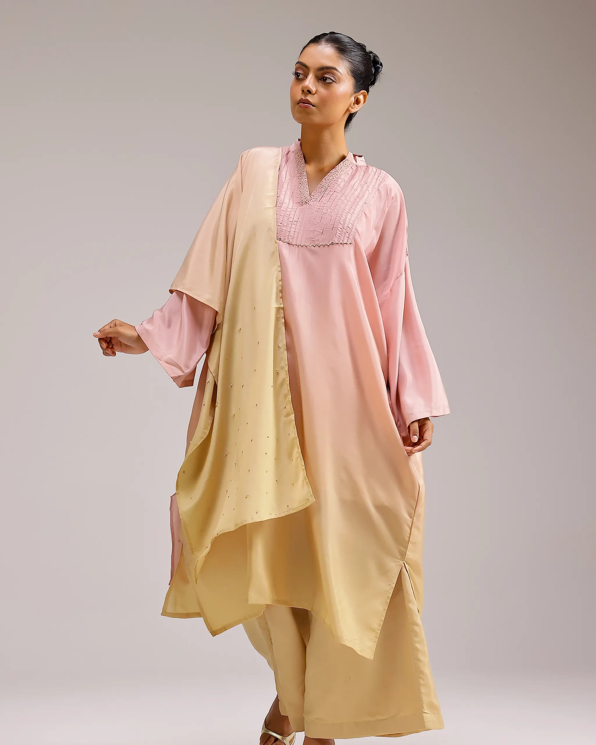 Fade Crepe Kurta Set - Pink To Yellow