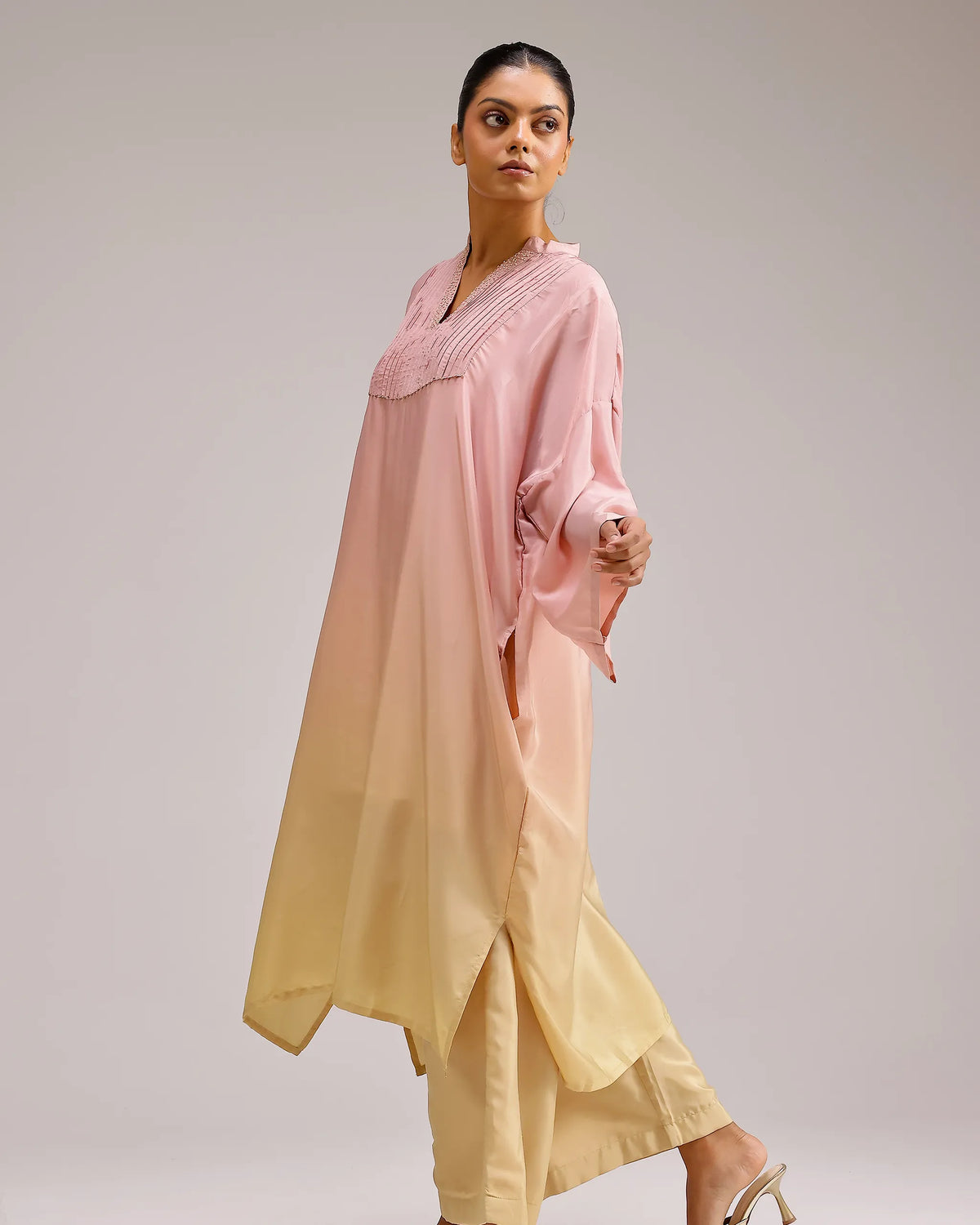 Fade Crepe Kurta Set - Pink To Yellow