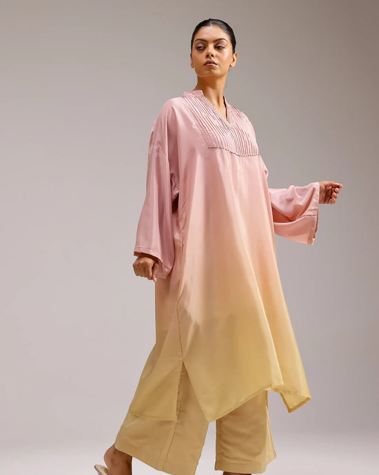 Fade Crepe Kurta Set - Pink To Yellow