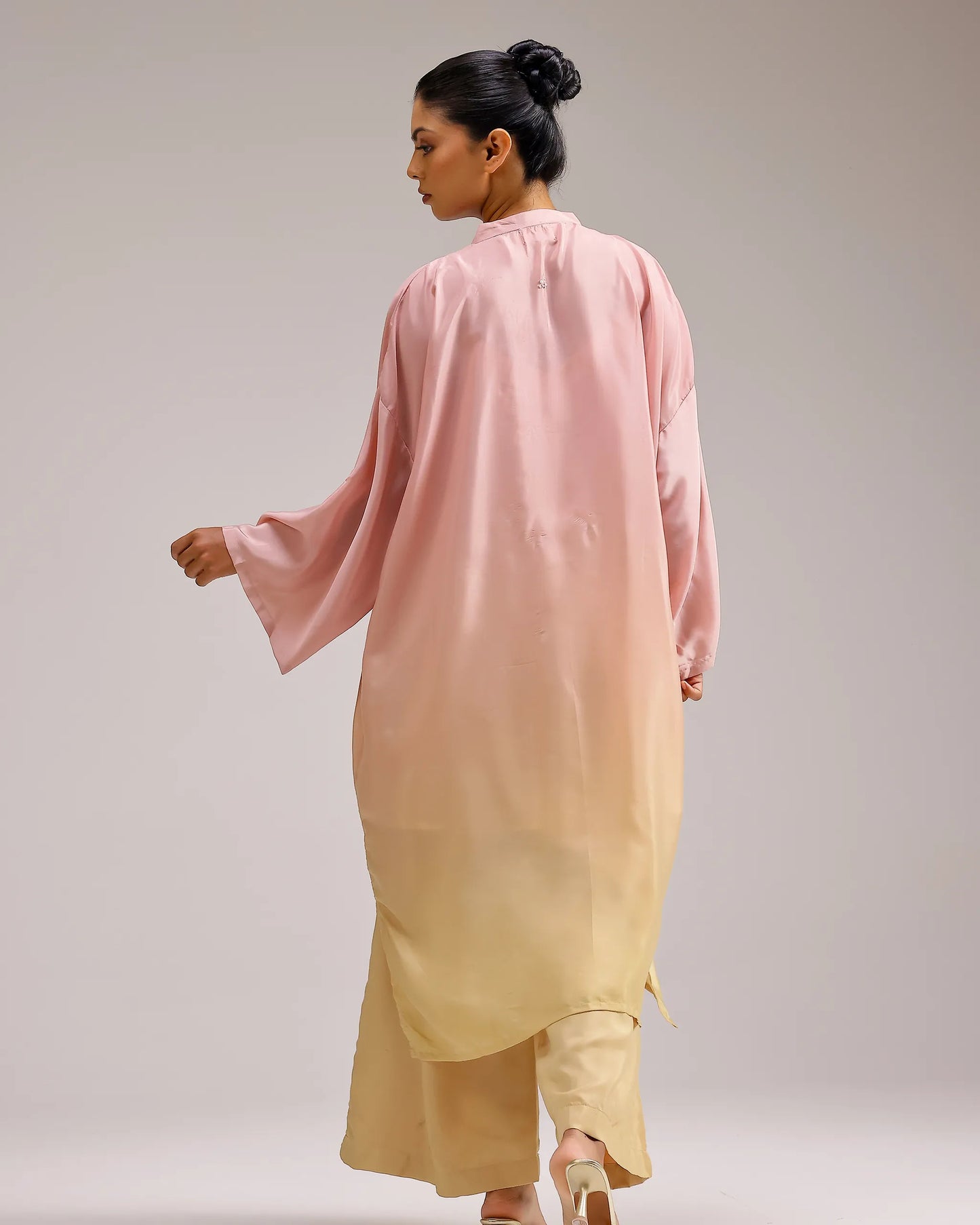 Fade Crepe Kurta Set - Pink To Yellow