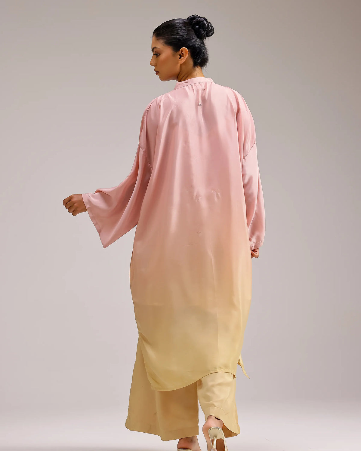 Fade Crepe Kurta Set - Pink To Yellow