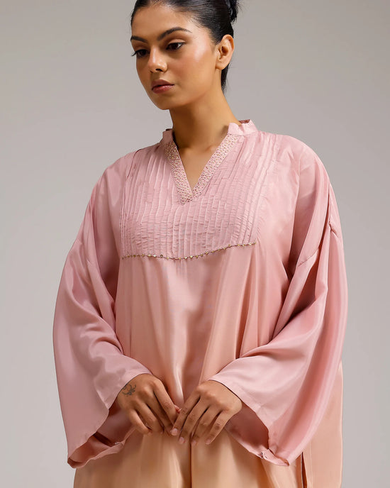 Fade Crepe Kurta Set - Pink To Yellow