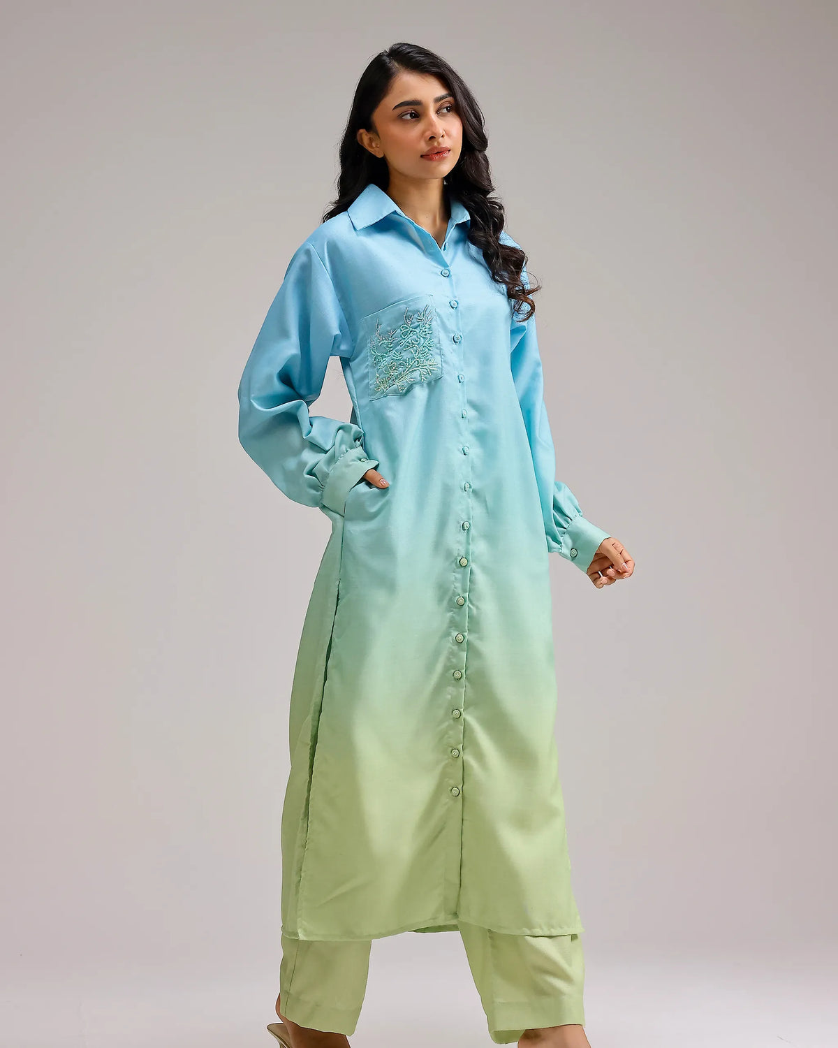 Blush Kurta Set - Mint Blue Ombre