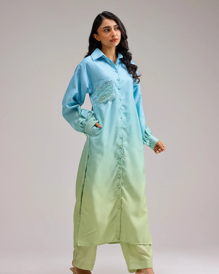Blush Kurta Set - Mint Blue Ombre