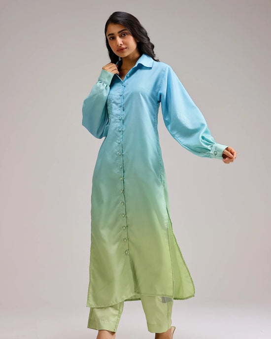 Blush Kurta Set - Mint Blue Ombre