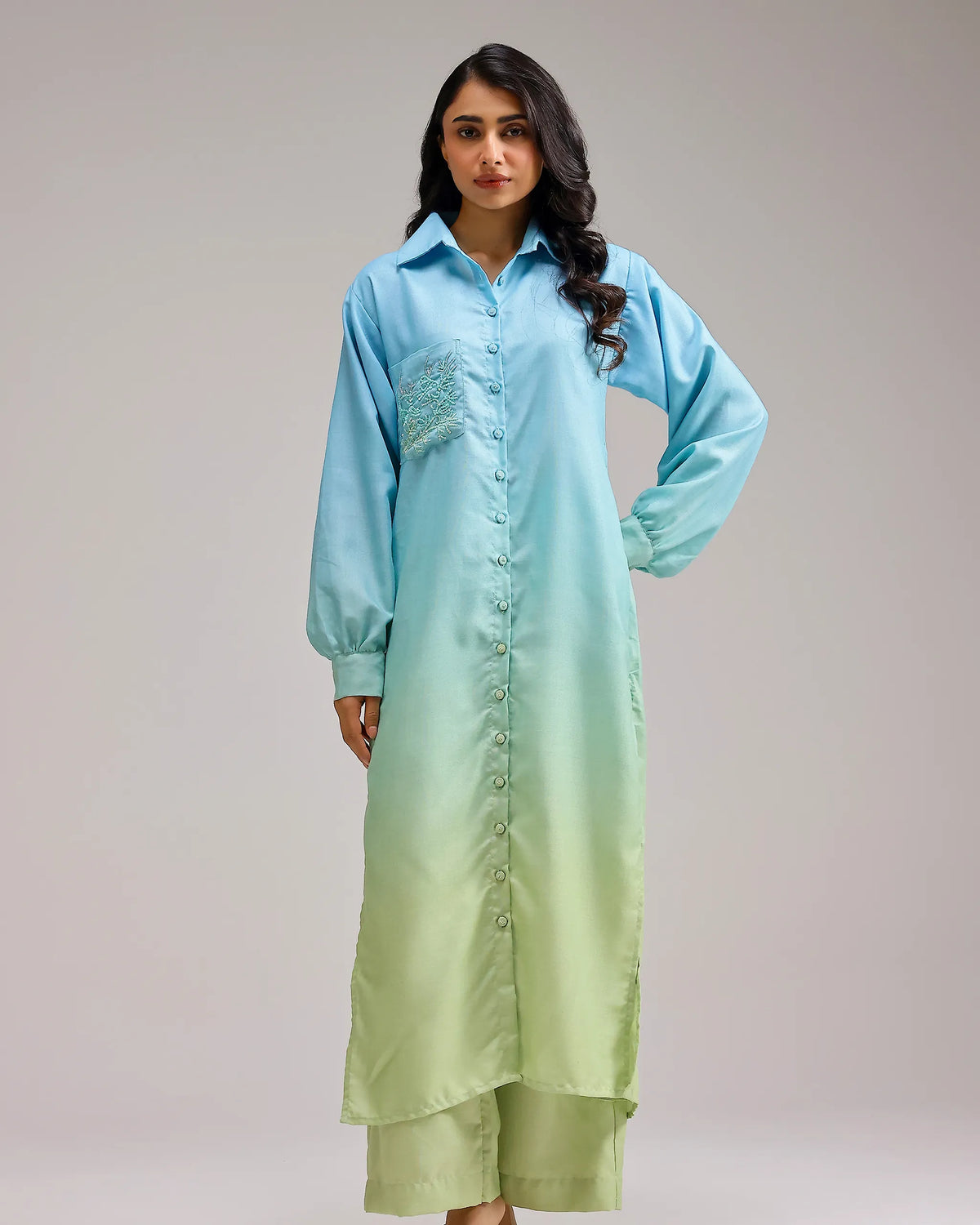 Blush Kurta Set - Mint Blue Ombre
