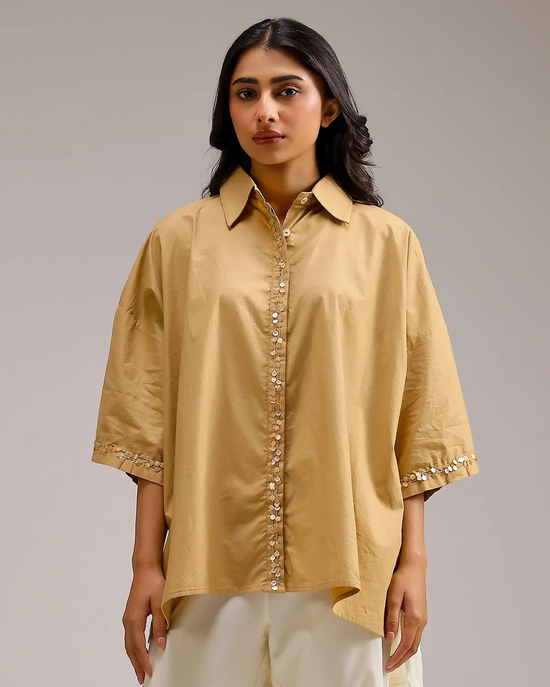Dune Flow Shirt - Beige Stripe& Brown