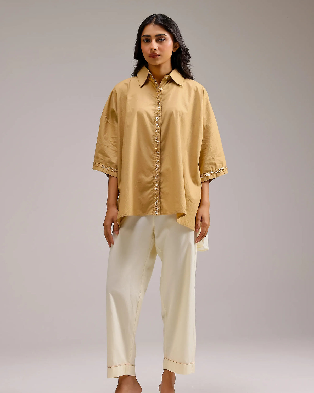 Dune Flow Shirt - Beige Stripe& Brown