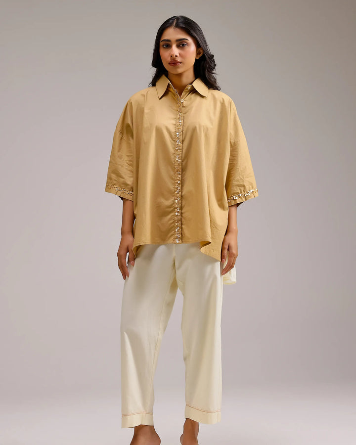 Dune Flow Shirt - Beige Stripe& Brown