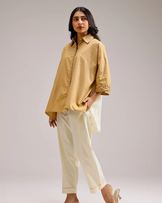Dune Flow Shirt - Beige Stripe& Brown