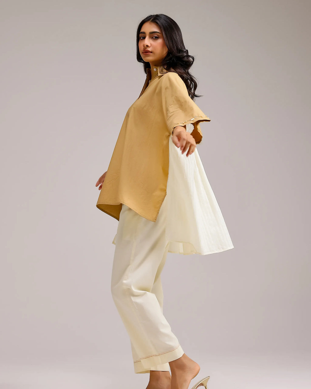 Dune Flow Shirt - Beige Stripe& Brown
