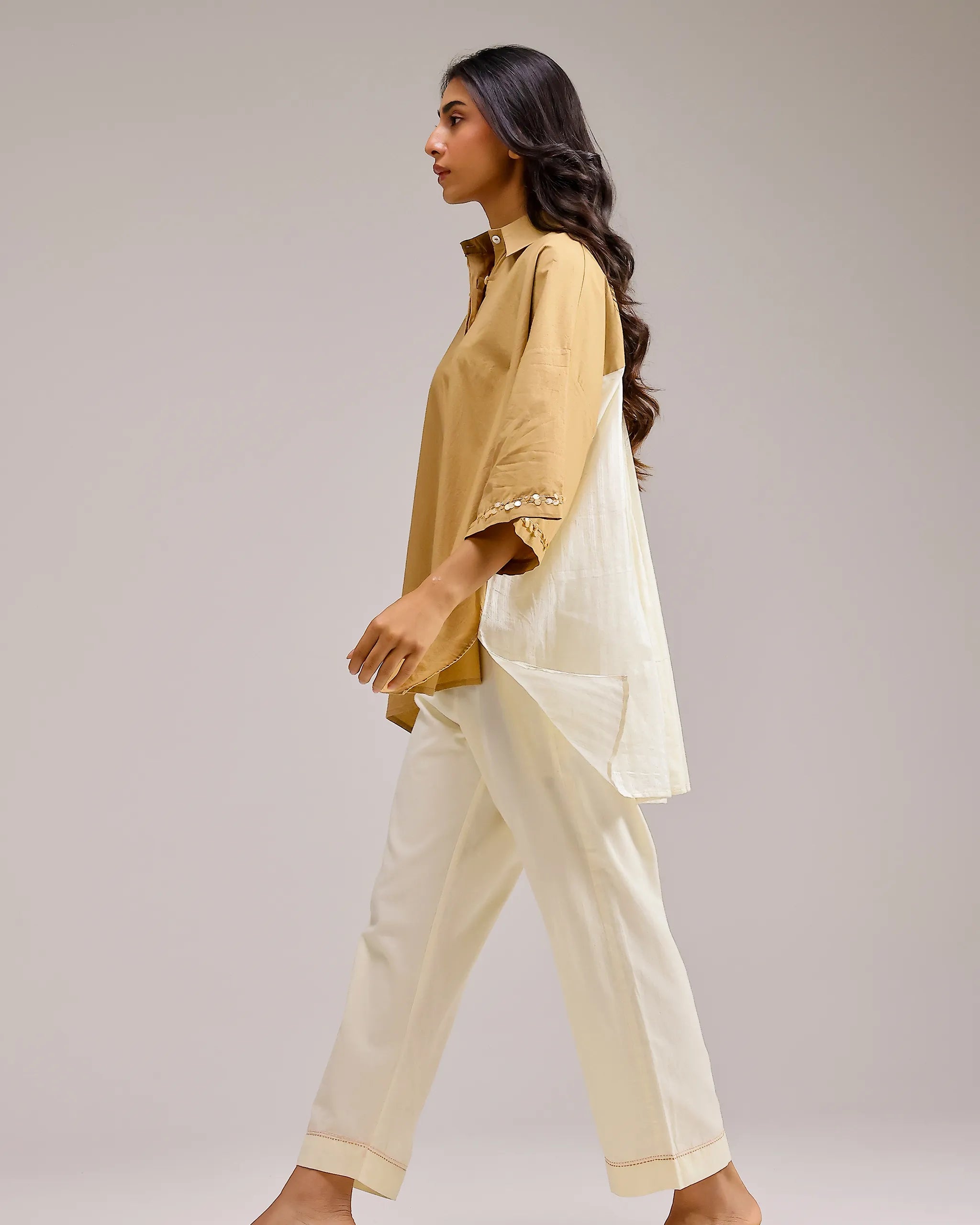 Dune Flow Shirt - Beige Stripe& Brown