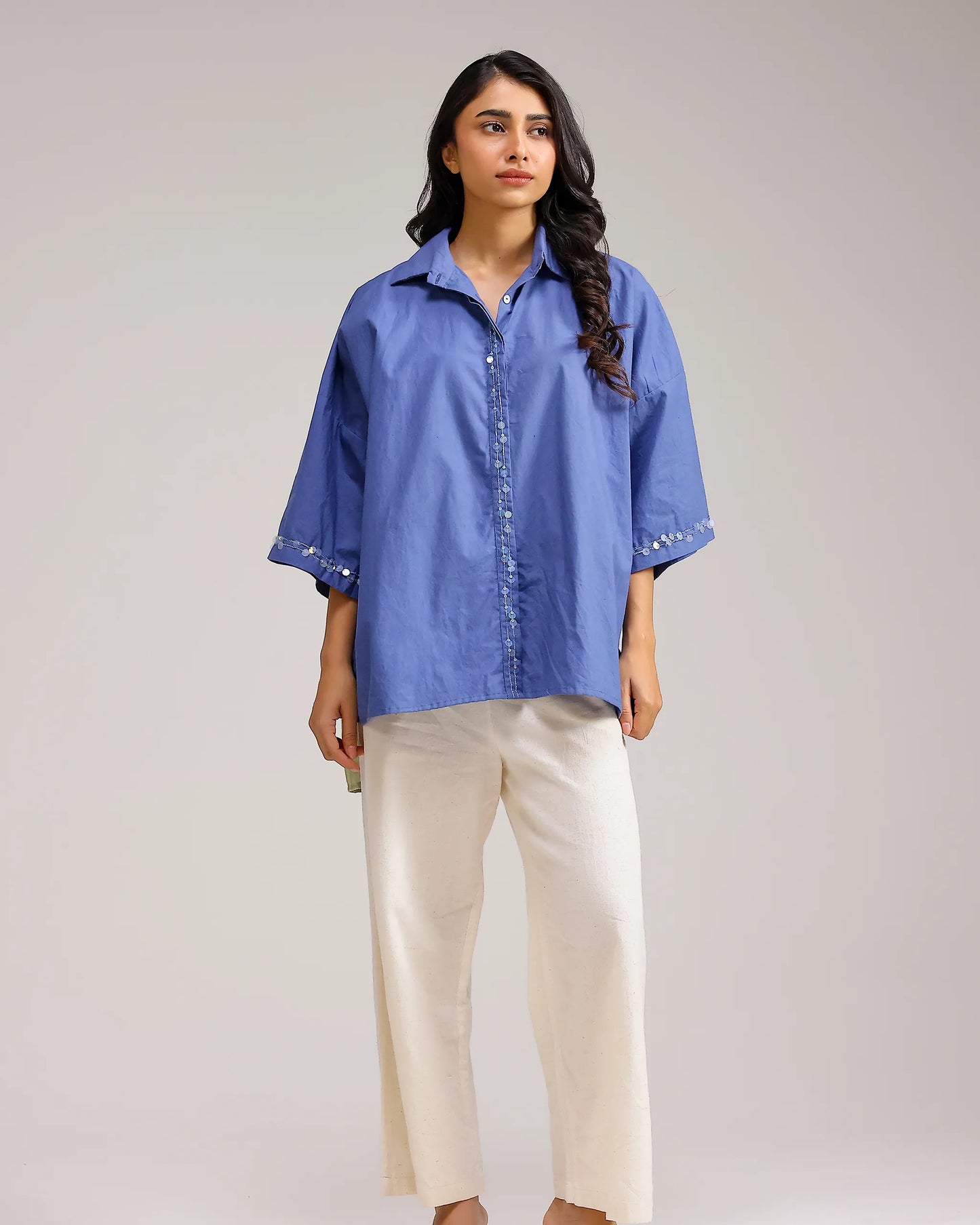 Dune Flow Shirt - Dark Blue&Green Stripe