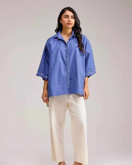 Dune Flow Shirt - Dark Blue&Green Stripe