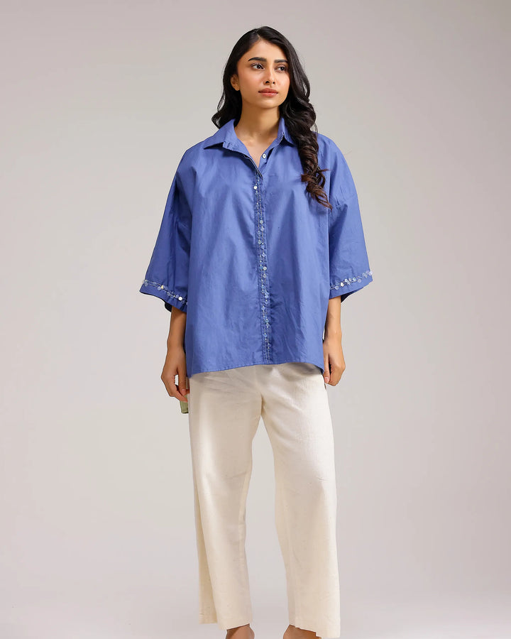 Dune Flow Shirt - Dark Blue&Green Stripe