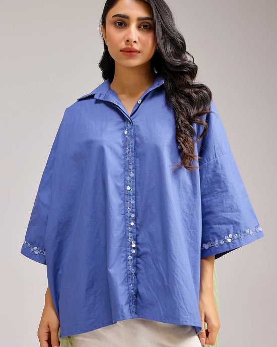 Dune Flow Shirt - Dark Blue&Green Stripe