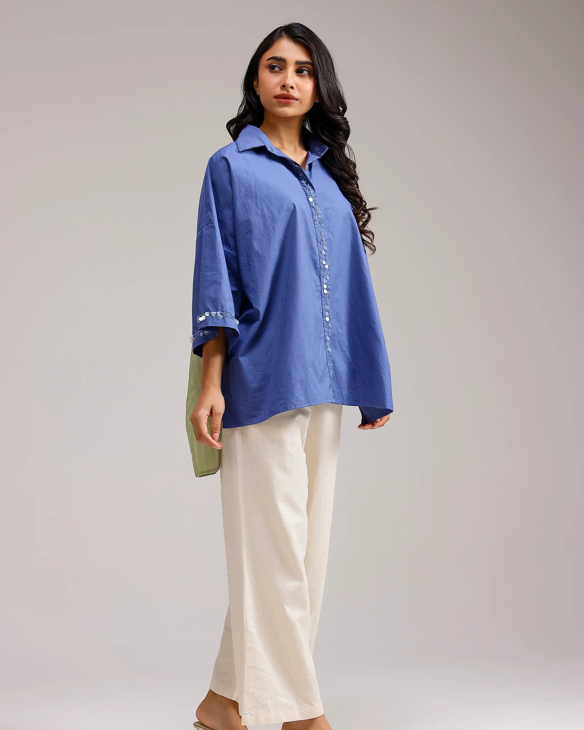 Dune Flow Shirt - Dark Blue&Green Stripe