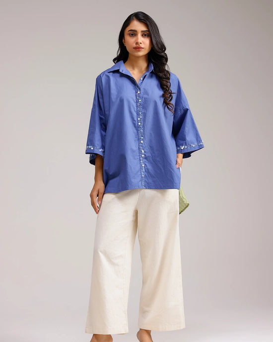 Dune Flow Shirt - Dark Blue&Green Stripe