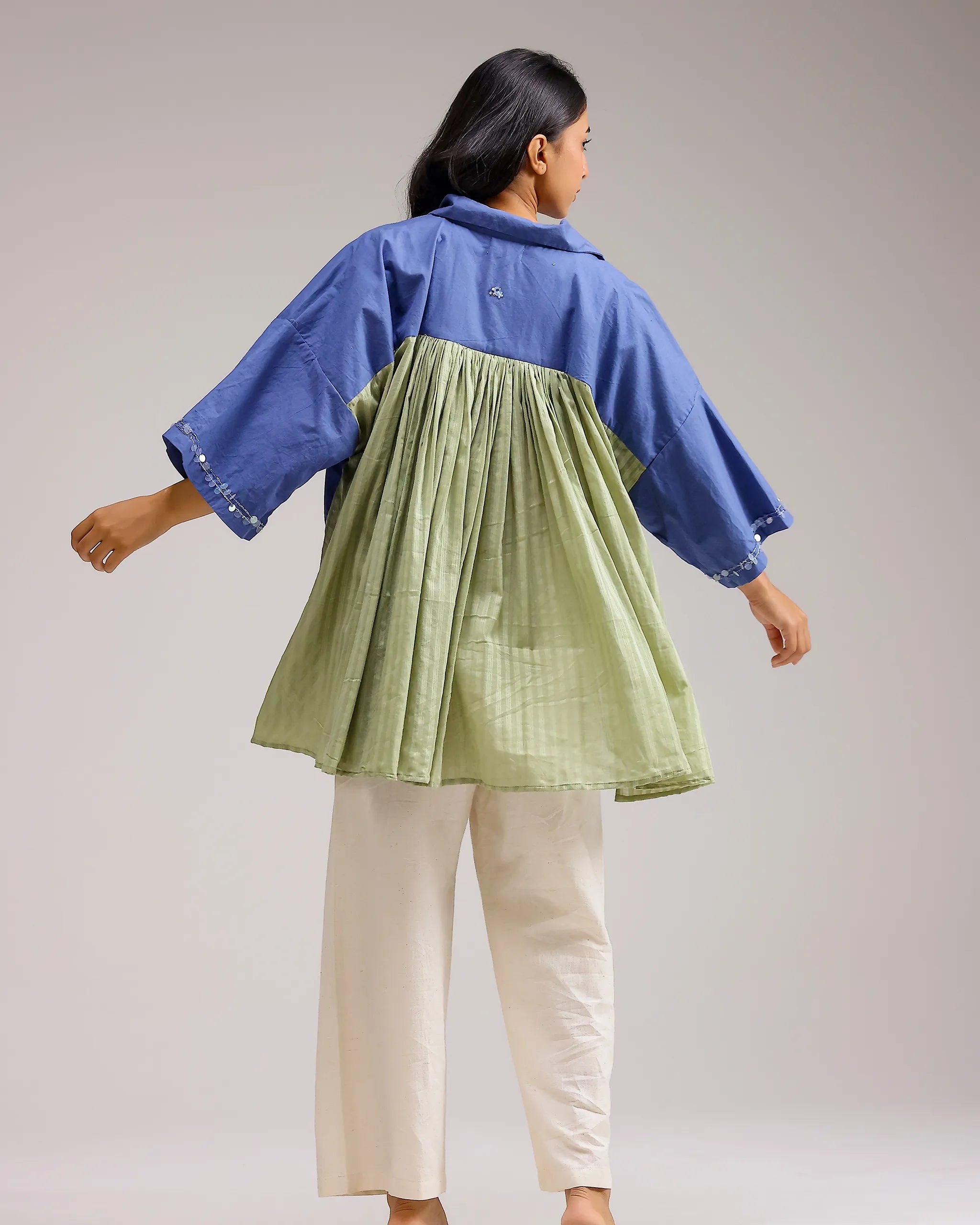 Dune Flow Shirt - Dark Blue&Green Stripe