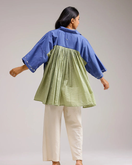 Dune Flow Shirt - Dark Blue&Green Stripe
