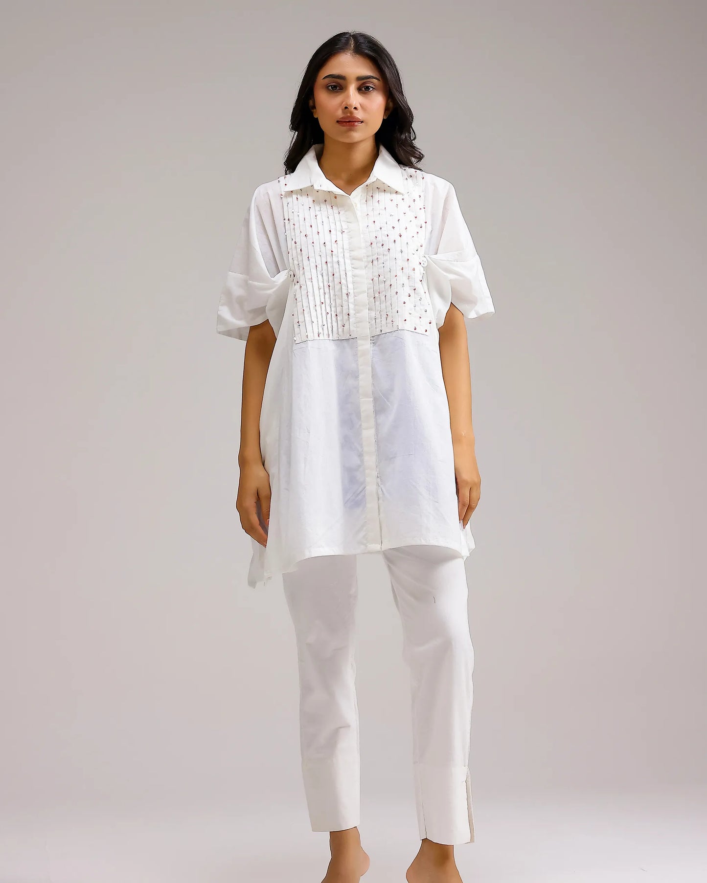 Candy Checks Top - White & Blue Flower