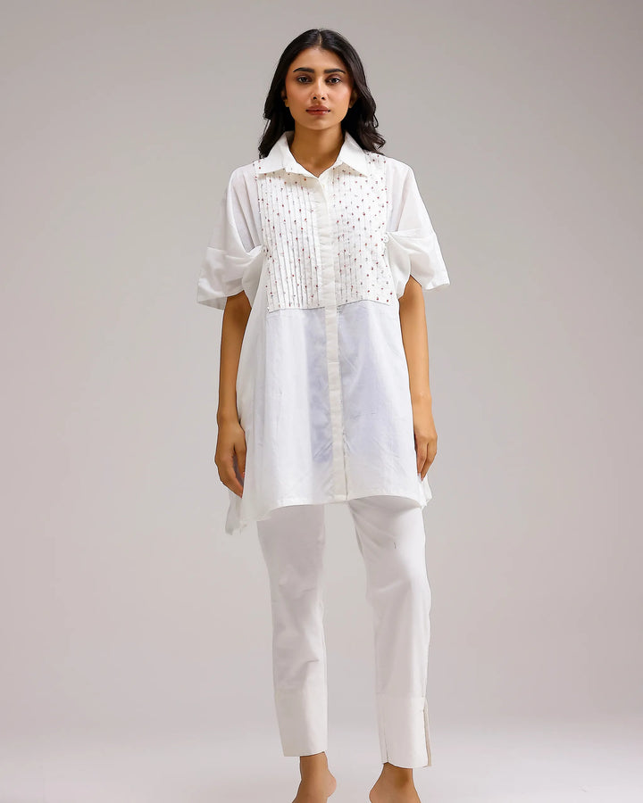 Candy Checks Top - White & Blue Flower