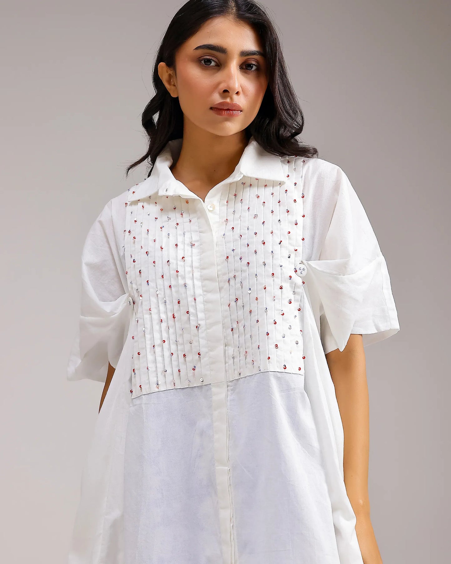 Candy Checks Top - White & Blue Flower