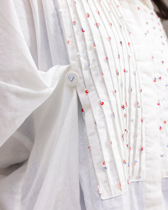 Candy Checks Top - White & Blue Flower
