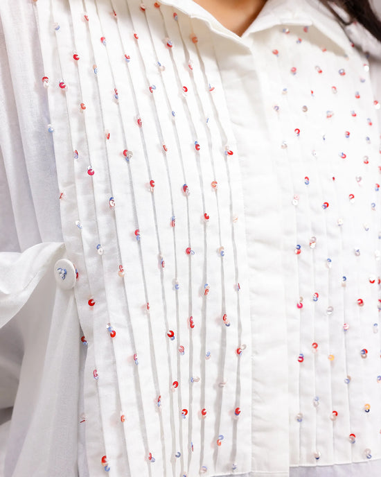 Candy Checks Top - White & Blue Flower