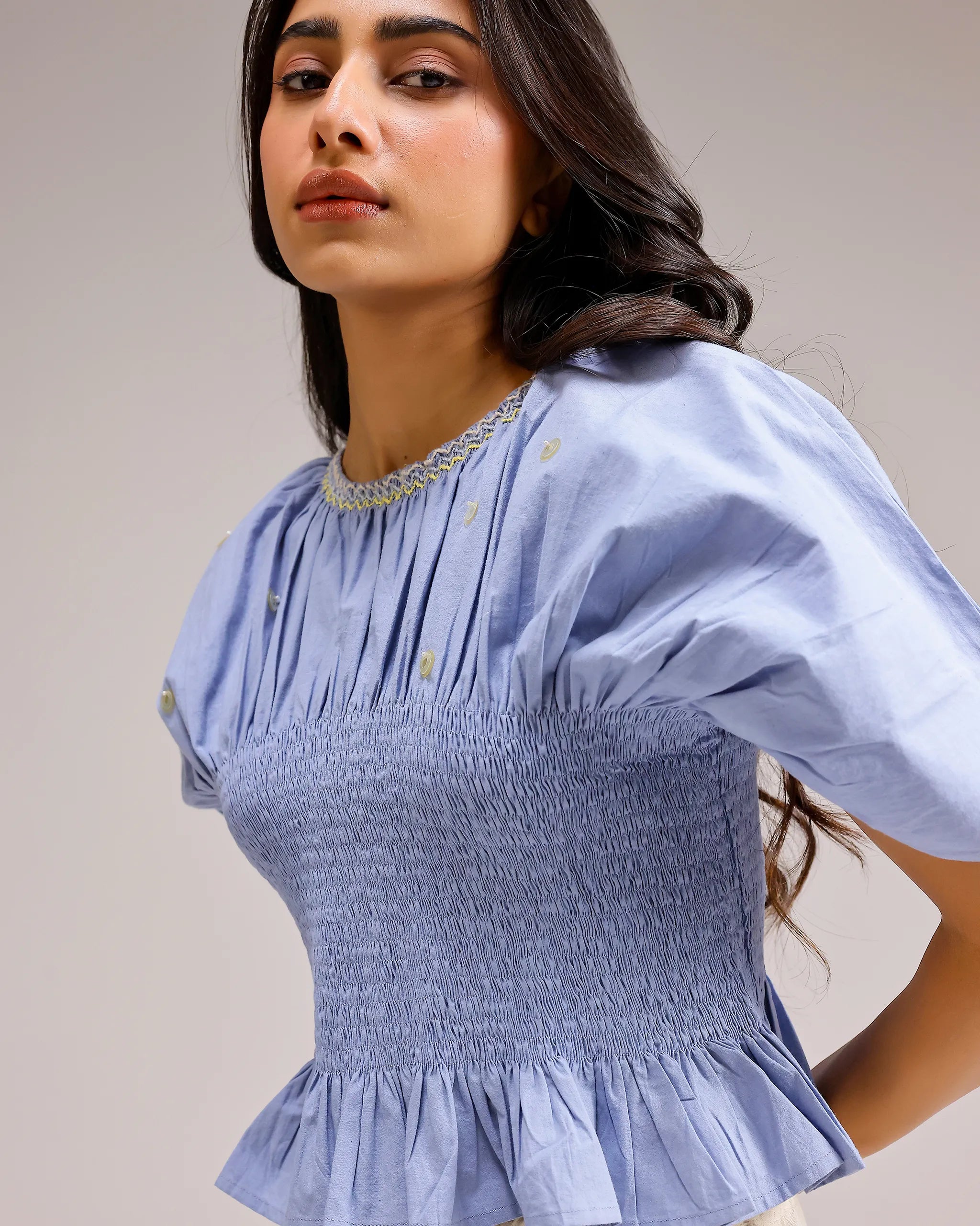 Peplum Top - Baby Blue