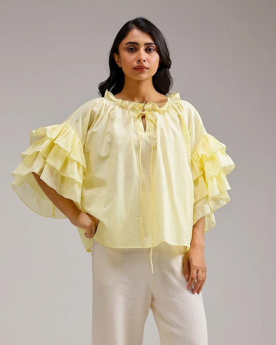 Whisper Ruffle Top - Lemon Yellow
