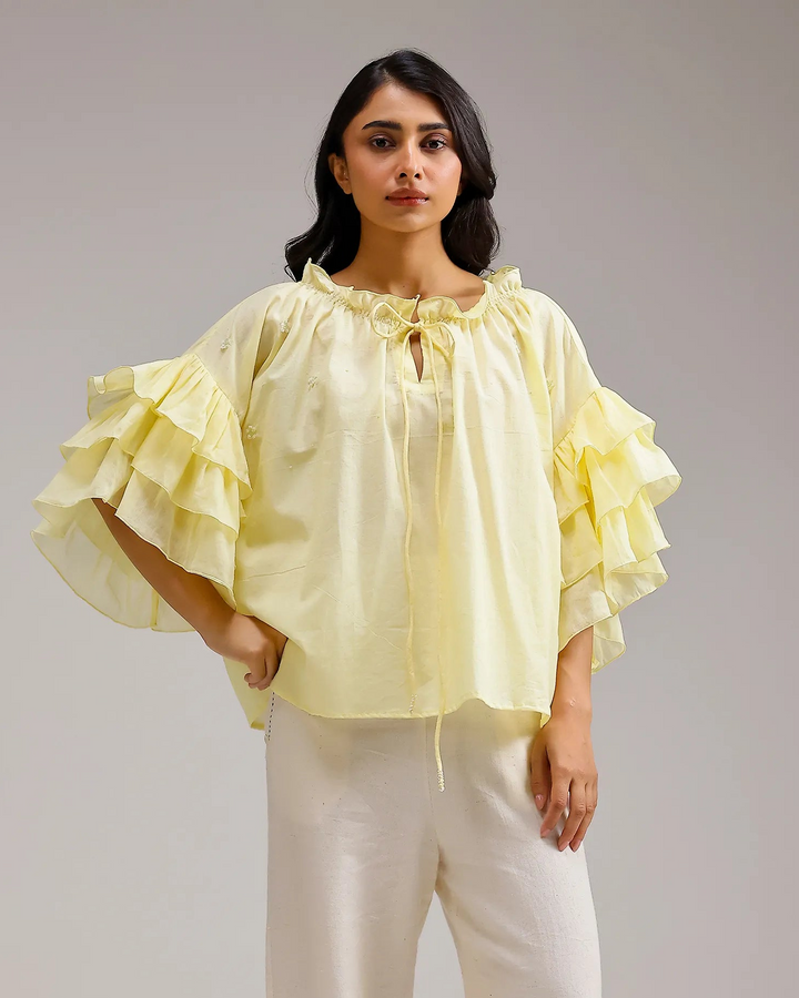 Whisper Ruffle Top - Lemon Yellow