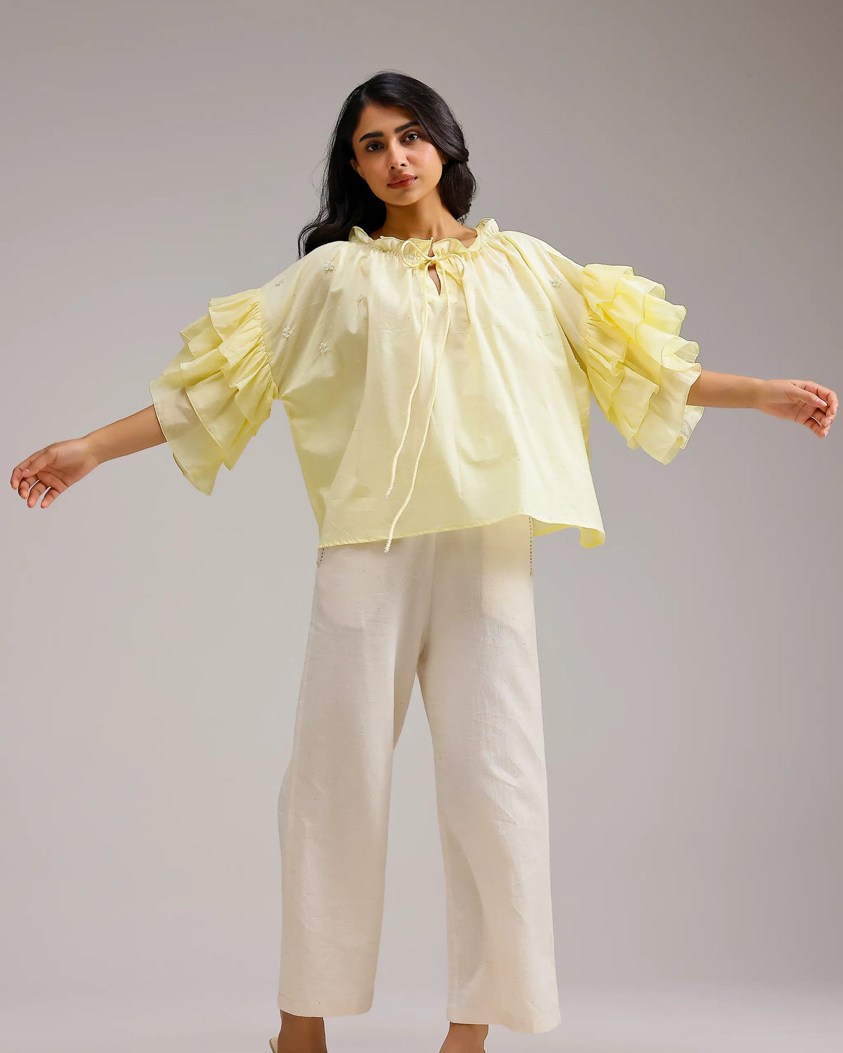 Whisper Ruffle Top - Lemon Yellow