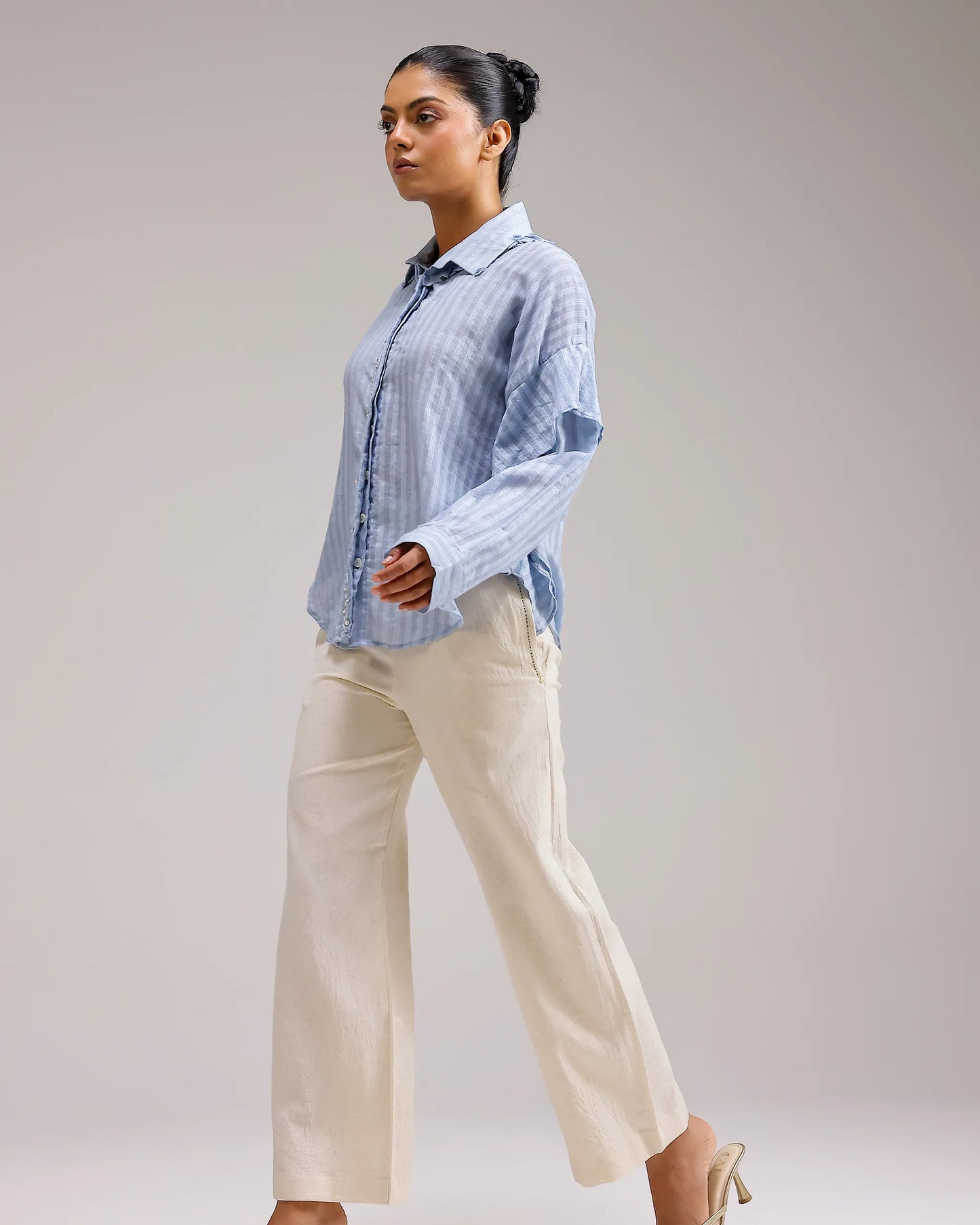 Sheerline Flow Top - Baby Blue Stripes