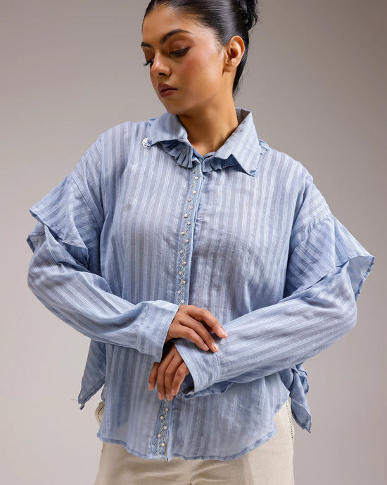 Sheerline Flow Top - Baby Blue Stripes