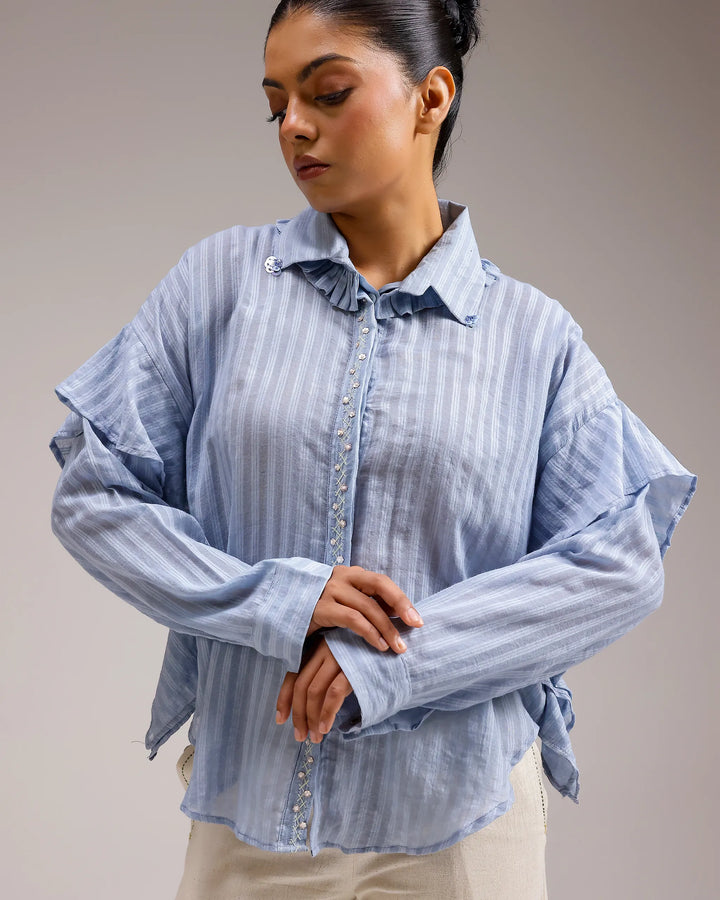 Sheerline Flow Top - Baby Blue Stripes