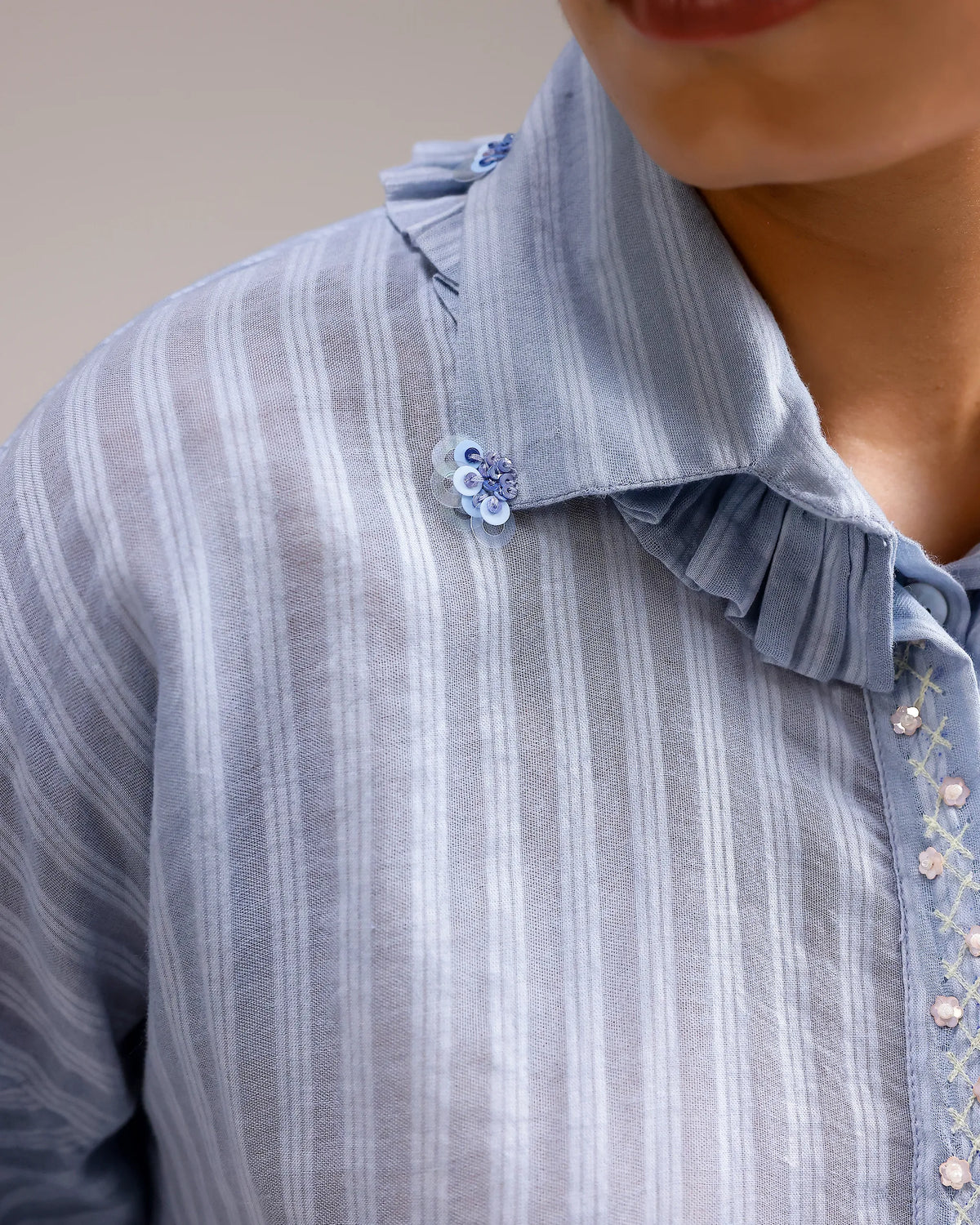 Sheerline Flow Top - Baby Blue Stripes
